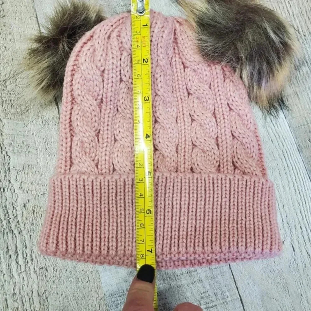 NWT KIDS Pink & Faux Fur Pom Pom Beanie - Picture 5 of 5